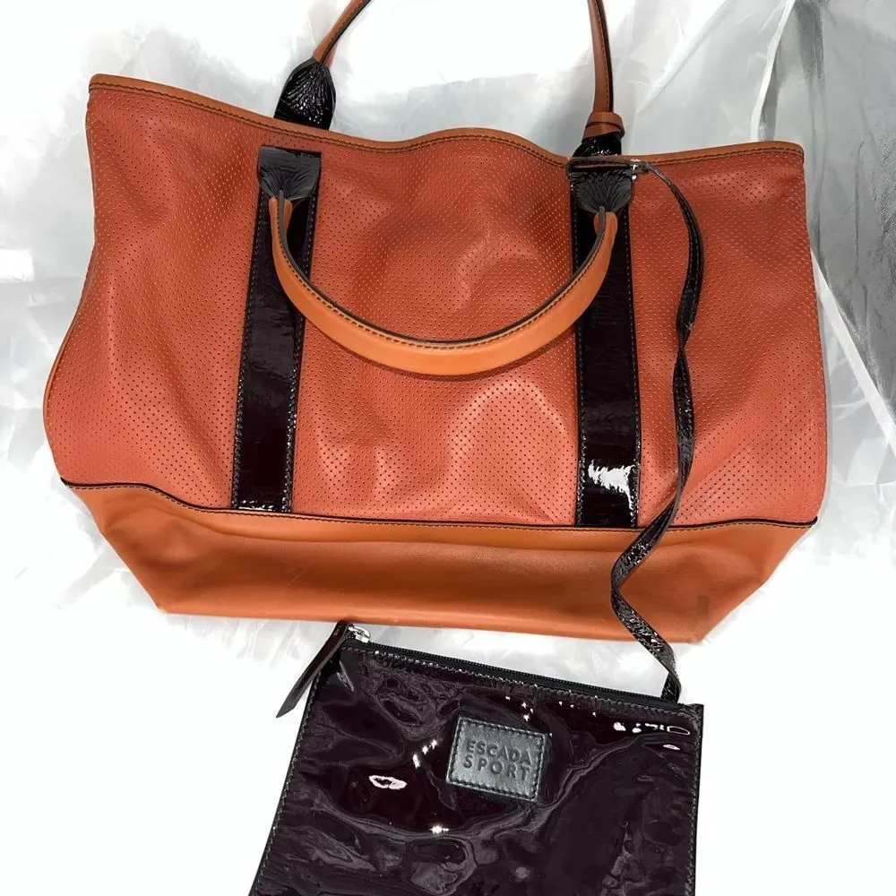 Escada sport leather bag with patent pouch